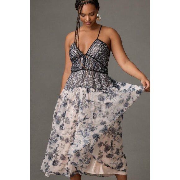 Anthropologie V-Neck Floral Midi Dress - Picture 1 of 10